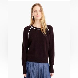 J.Crew Black Alpaca Wool Blend Raglan Sweater Contrast Trim Size M